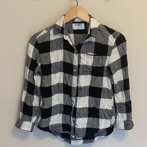 Old‎ Navy buffalo plaid black white button down size Large girl's